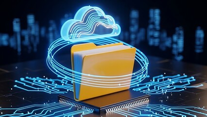 Cloud Storage Technology Concept with Folder and Circuit