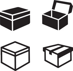 Package Box Icon Set, Box Silhouette Vector Black and White
