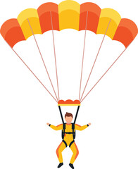 Parachutist skydiving with colorful parachute, extreme sport adventure, flat vector illustration, isolated sky background, adrenaline outdoor activity concept for tourism © Hello World