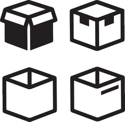 Package Box Icon Set, Box Silhouette Vector Black and White