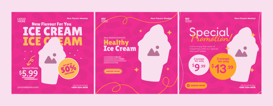 Ice Cream Promotion Social Media Template Bundle for Food and Dessert Business