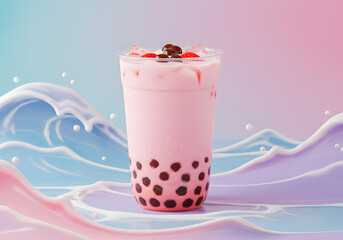 Pink drink with tapioca pearls