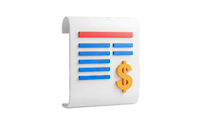 3D Icon of a Bill with Dollar Sign
