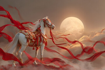 Chinese New Year celebration themed for the Year of the Horse, symbolizing strength, freedom, and prosperity