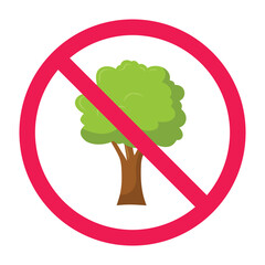 Forbidden sign with tree icon, tree cutting prohibited symbol, no tree sign, vector illustration