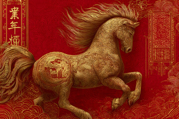 Chinese New Year celebration themed for the Year of the Horse, symbolizing strength, freedom, and prosperity