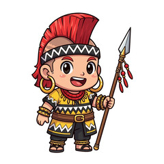Obraz premium Vibrant cartoon character in traditional tribal outfit smiling
