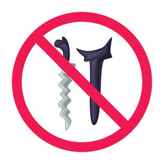 No keris sign, no bladed weapon allowed sign, forbidden dagger keris symbol, traditional weapon prohibited icon, vector illustration
