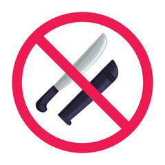 No machete allowed icon, sharp weapon forbidden symbol, no golok sign, do not carry golok sign, vector illustration

