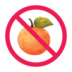 No orange sign, forbidden orange symbol, orange prohibited sign, do not eat orange icon, vector illustration