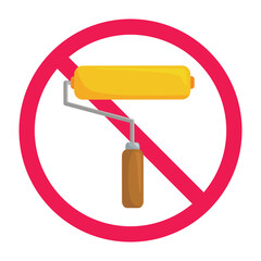 No painting sign, forbidden sign with paint roller icon, do not paint symbol, no wall painting sign, vector illustration
