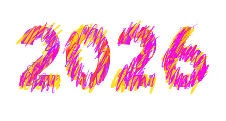 Creative Hand Drawn 2026 Number Illustration with Playful Pencil Sketch Texture
