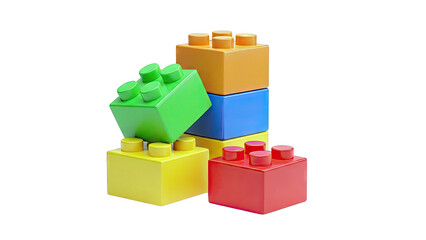 Fototapeta premium Colorful interlocking toy bricks stacked on a white background