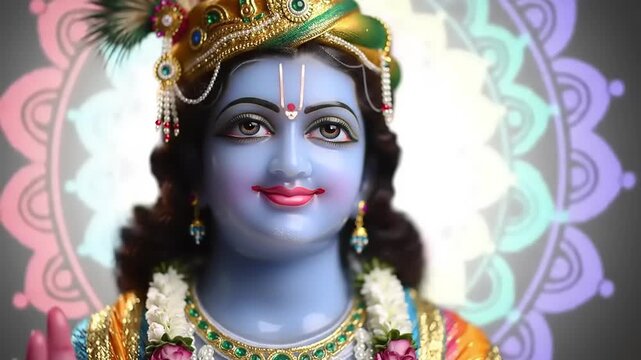 Hindu deity Krishna with spiritual portrait.