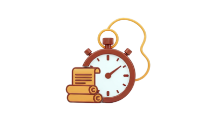 3D Illustration of a Stopwatch and Scrolls
