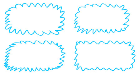Set of Blue Hand Drawn Scribble Frames and Speech Bubble Borders Isolated on White
