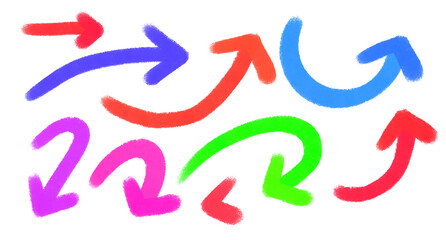 Set of Colorful Hand Drawn Arrows with Crayon Texture Isolated on White Background