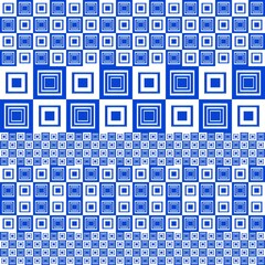 Ikat, fabric pattern, woven white and blue lines in circular and square shapes, Fabric Patterns Consist of Delicate Lines, Covers, Folk Patterns, Wallpaper, Carpet Design, Prints, Wraps.