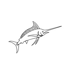 Obraz premium Minimal continuous line black marlin fish vector outline illustration