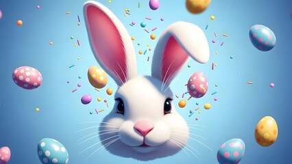 Happy easter sunday celebration with joyful bunny and colorful eggs