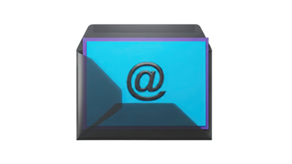 Envelope with @ symbol and blue paper
