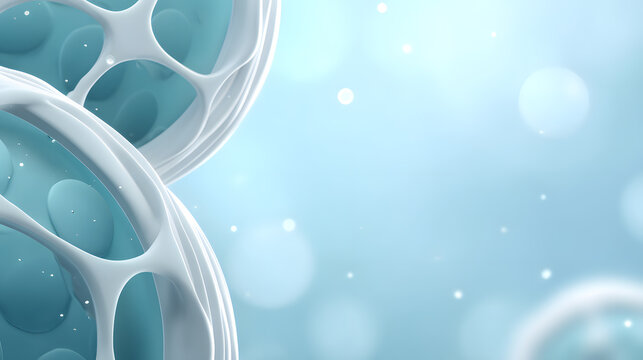 abstract spheres representing cells or molecules against a blurred blue background - Powered by Adobe