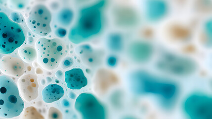 An abstract macro shot of colorful bubbles. The image is filled with various sizes and shapes of bubbles with a mix of blue and white tones