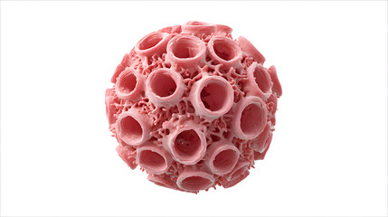 a pink object with many holes arranged in a spherical shape