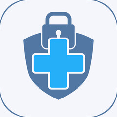 Obraz premium Medical Security Icon: Shield, Cross, and Padlock for Healthcare Protection
