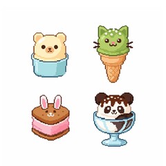 Obraz premium Cute cartoon dessert icons with animal faces