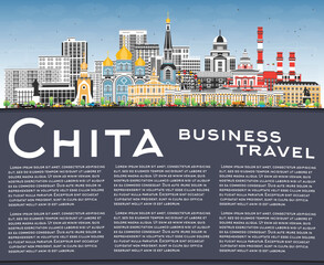 Chita Russia city skyline with color buildings, blue sky and copy space. Chita cityscape with landmarks. Business travel and tourism concept with modern and historic architecture.