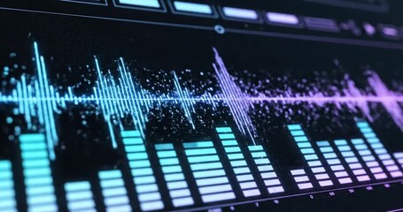 Colorful sound wave visualization on a digital interface showcasing audio analysis and technology - Powered by Adobe