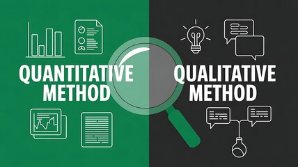 Quantitative method and qualitative method research development project concept, banner design, web header, poster, created with generative ai