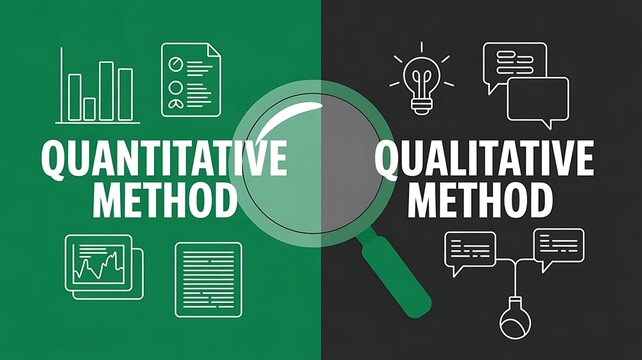Quantitative method and qualitative method research development project concept, banner design, web header, poster, created with generative ai