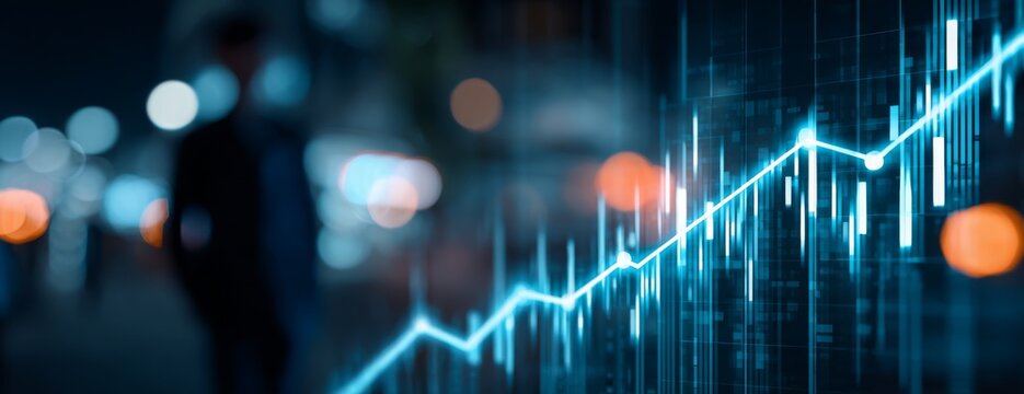 Businessman standing in the background with financial graph overlay   - Powered by Adobe