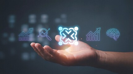 Innovative business strategies showcased in open palm display digital environment conceptual visualization technology focus