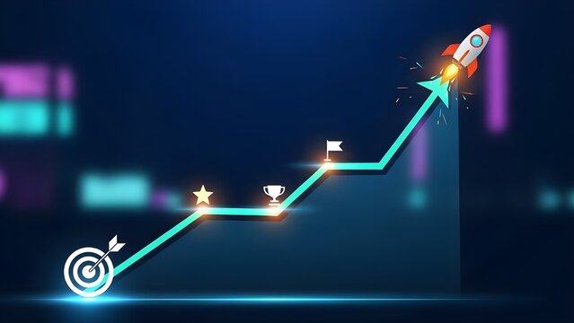 Holographic image of a rocket's ascent trajectory - Powered by Adobe