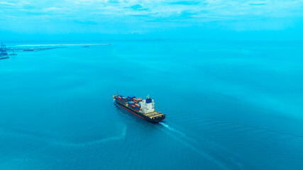 Aerial view of the freight shipping transport system cargo ship container. international transportation Export-import business, logistics, transportation industry concepts	