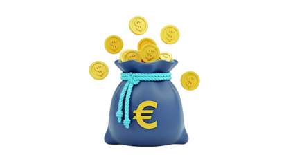 Money Bag with Euro Symbol and Falling Dollar Coins