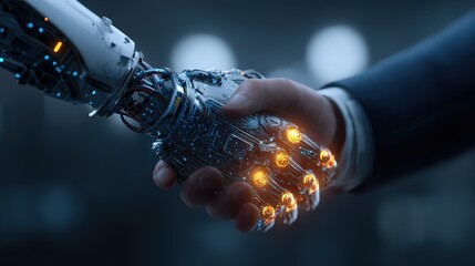 Human-Robot Collaboration Scene - Handshake Between Robotic Arm and Human Tech-Human Cooperation
