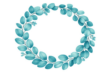 Obraz premium Eucalyptus leaves forming a classic round wreath in watercolor style. Perfect botanical illustration for invites, banners, and greeting cards