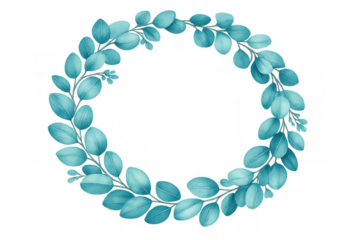 Eucalyptus leaves forming a classic round wreath in watercolor style. Perfect botanical illustration for invites, banners, and greeting cards