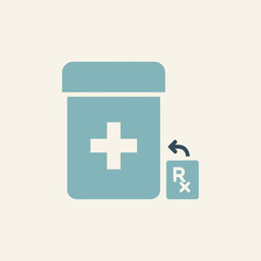 Obraz premium Medical Pill Bottle Icon with Rx Symbol and Arrow, Healthcare Concept