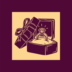 An open ring box with a diamond ring inside