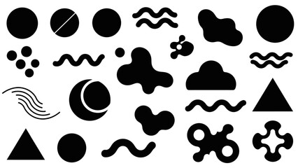 Abstract Black Shapes and Icons: Circles, Triangles, Waves, Blobs, Clouds, Moon