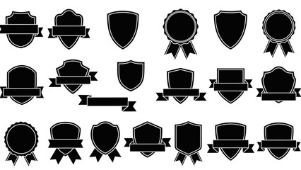 Collection of Black Shield and Badge Icons with Ribbons