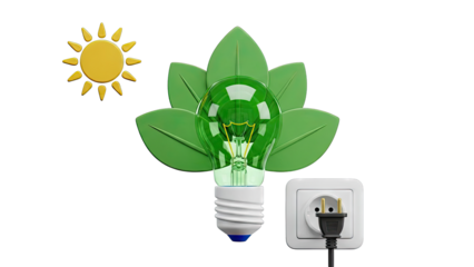 Green Energy Symbolism: Lightbulb, Sun, Leaves, and Power Outlet