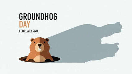 A vector graphic illustration of a groundhog emerging from a hole on Groundhog Day, February 2nd.