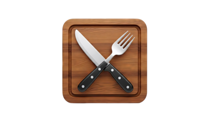 Knife and Fork on Wooden Cutting Board