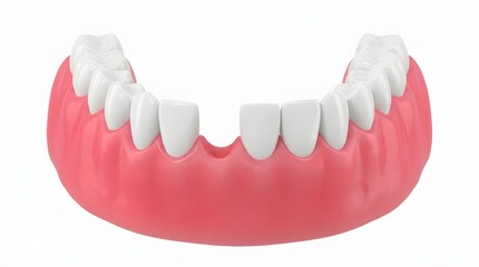 Lower Jaw Dental Arch with Missing Tooth Gap - 3D Illustration of Oral Anatomy for Prosthetics, Health Care and Medical Education